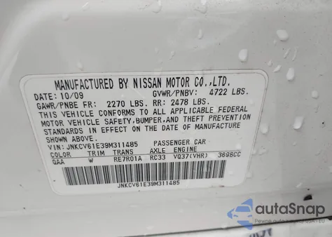 2009 Infiniti G37 Journey from USA, damaged, VIN JNKCV61E39M311485